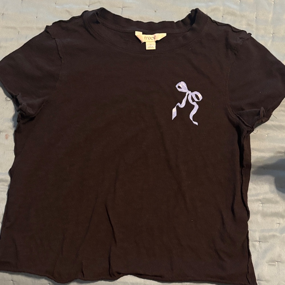 Maeve Black Short Sleeve Tee with Lavender Bow Accent